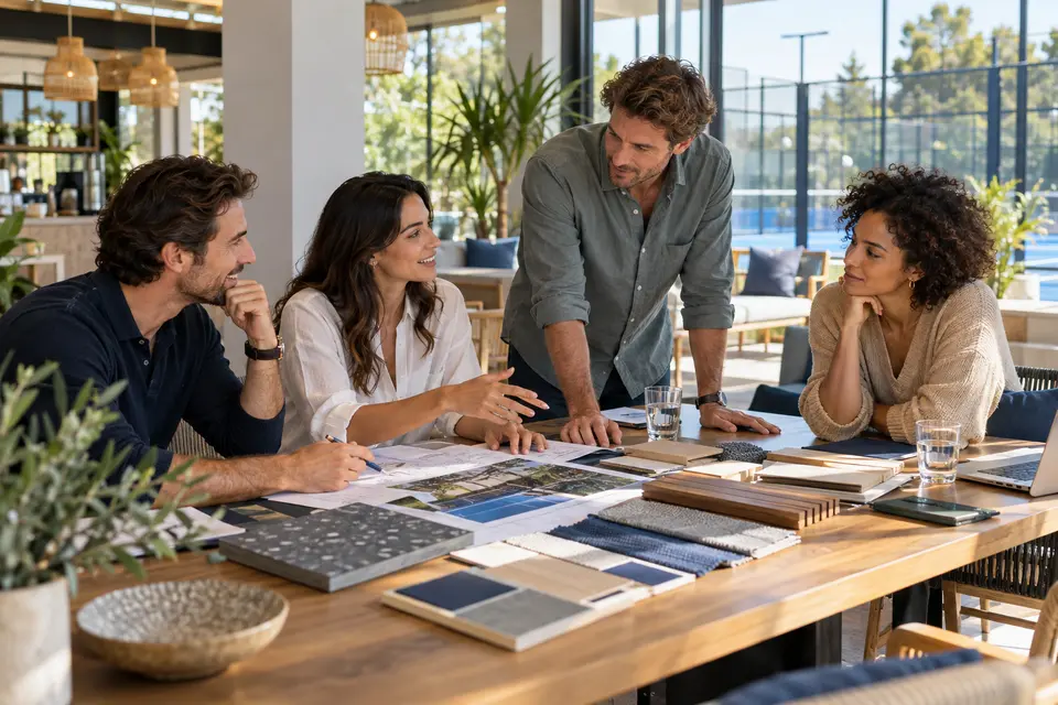 Escena ilustrativa de profesionales trabajando juntos en un proyecto compartido